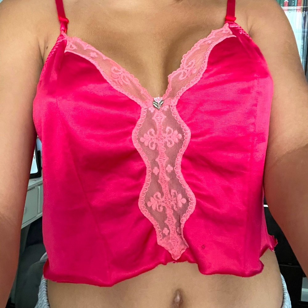 vintage hot pink silky Victoria Secret lingerie top